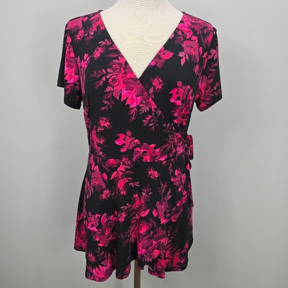 NWT Torrid Tunic Top 1 Floral Faux‎ Wrap Waist Tie Popover Whimsigoth Dark Fairy